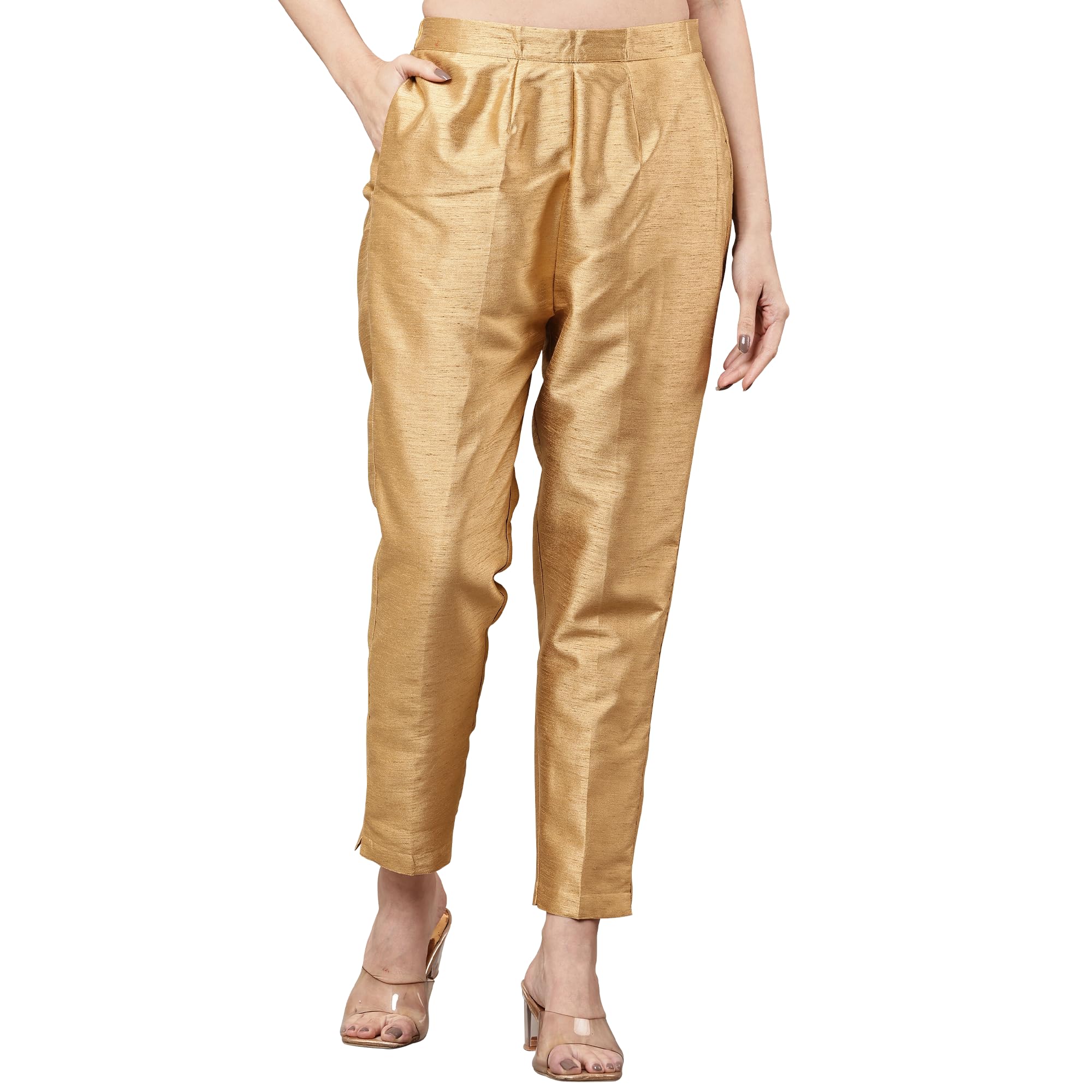 Al-Marwa Women's Cotton Silk Ethnic Trousers, Collection with Bottom Slit, Elasticated Back Waist for Festivals, Wedding, Office-picture-23