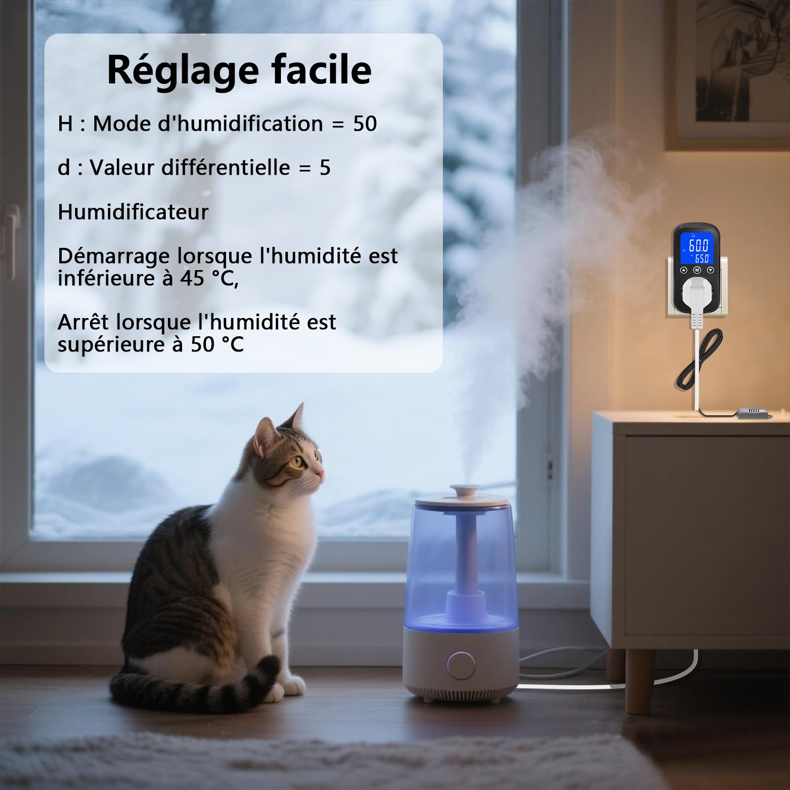 KETOTEK KT2200 régulateur d'humidité numérique à brancher sur prise, hygrostat contrôle de l'humidité pour humidificateurs, déshumidificateurs, terrariums, incubateurs et serres
