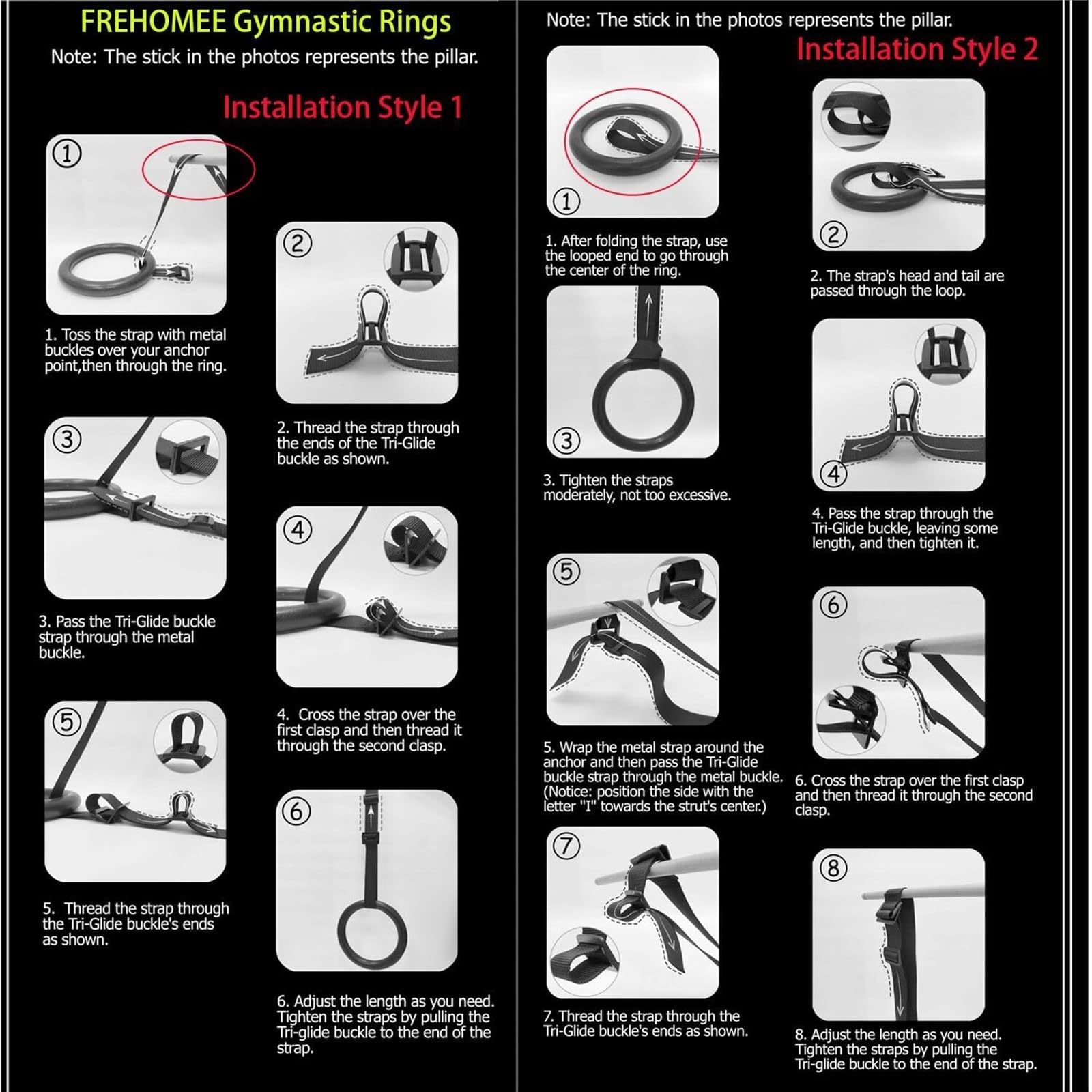 Anillas de Gimnasia Anillos de Gimnasia con Capacidad 1000 Libras y Correas Hebilla Ajustables 1/2 m, Anillos Ejercicio dominadas for Fitness en casa