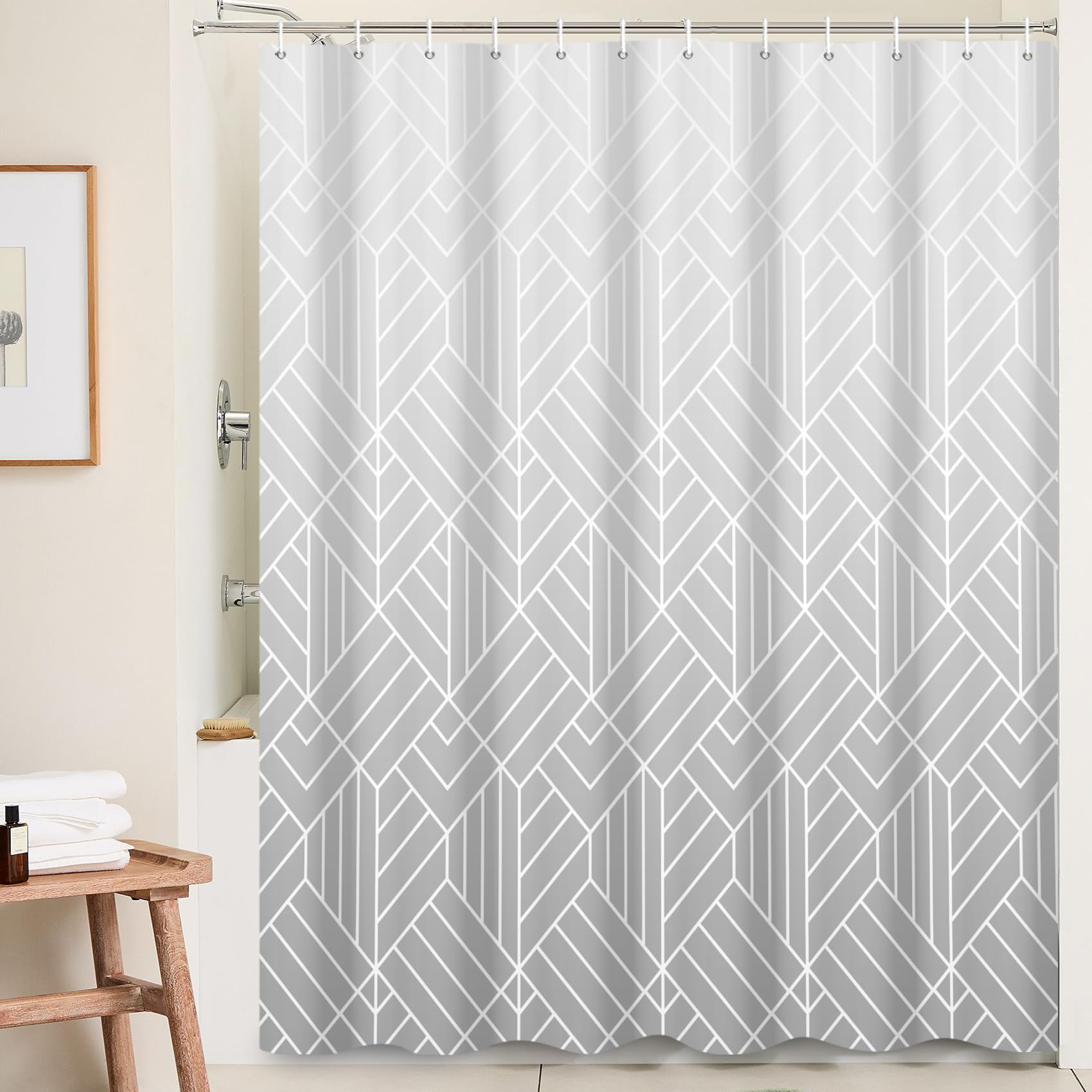 Marble Shower Curtain Grey 180Wx180L Bathroom Curtain Modern Geometric White Abstract Ombre Art Shower Curtains Luxury Minimalist Bathtub Curtain Washable