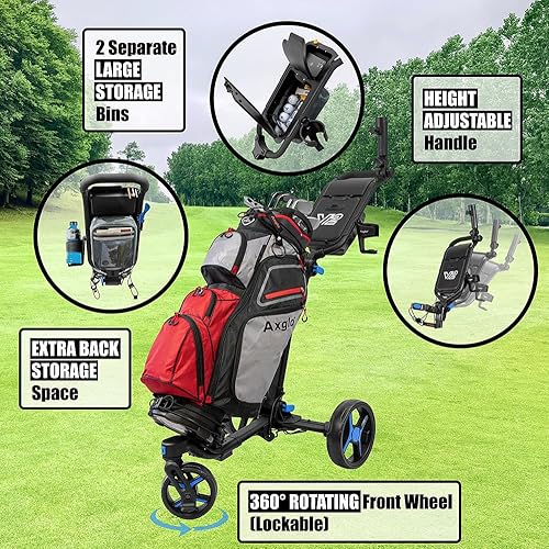 Miniatura 3 de V2 - Carrito de golf plegable pequeño, rueda delantera, carrito de golf, soporte para paraguas y soporte para bebidas incluido