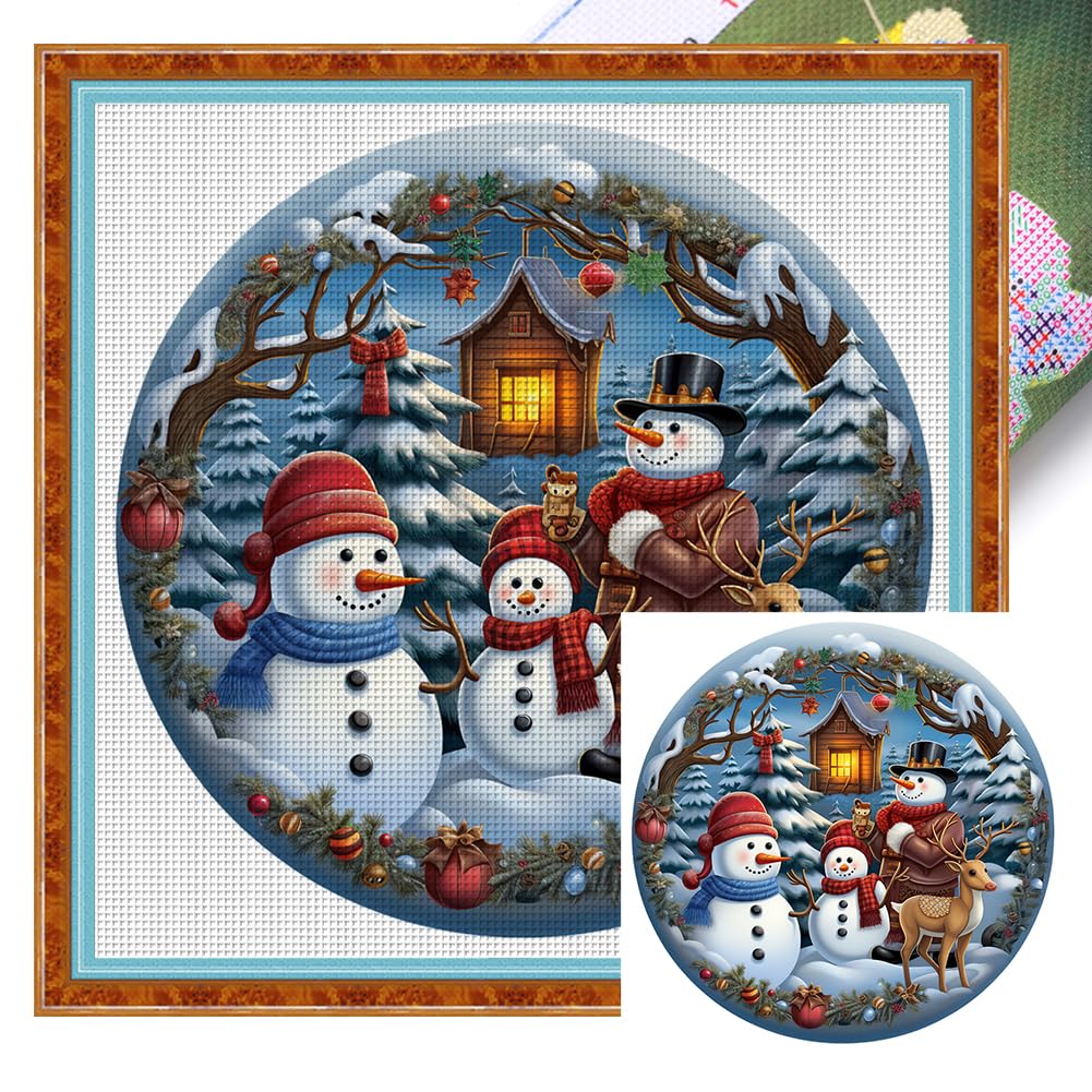 AMZGSHOP Full Embroidery Cotton Thread 11CT Printed Xmas Snowman Cross