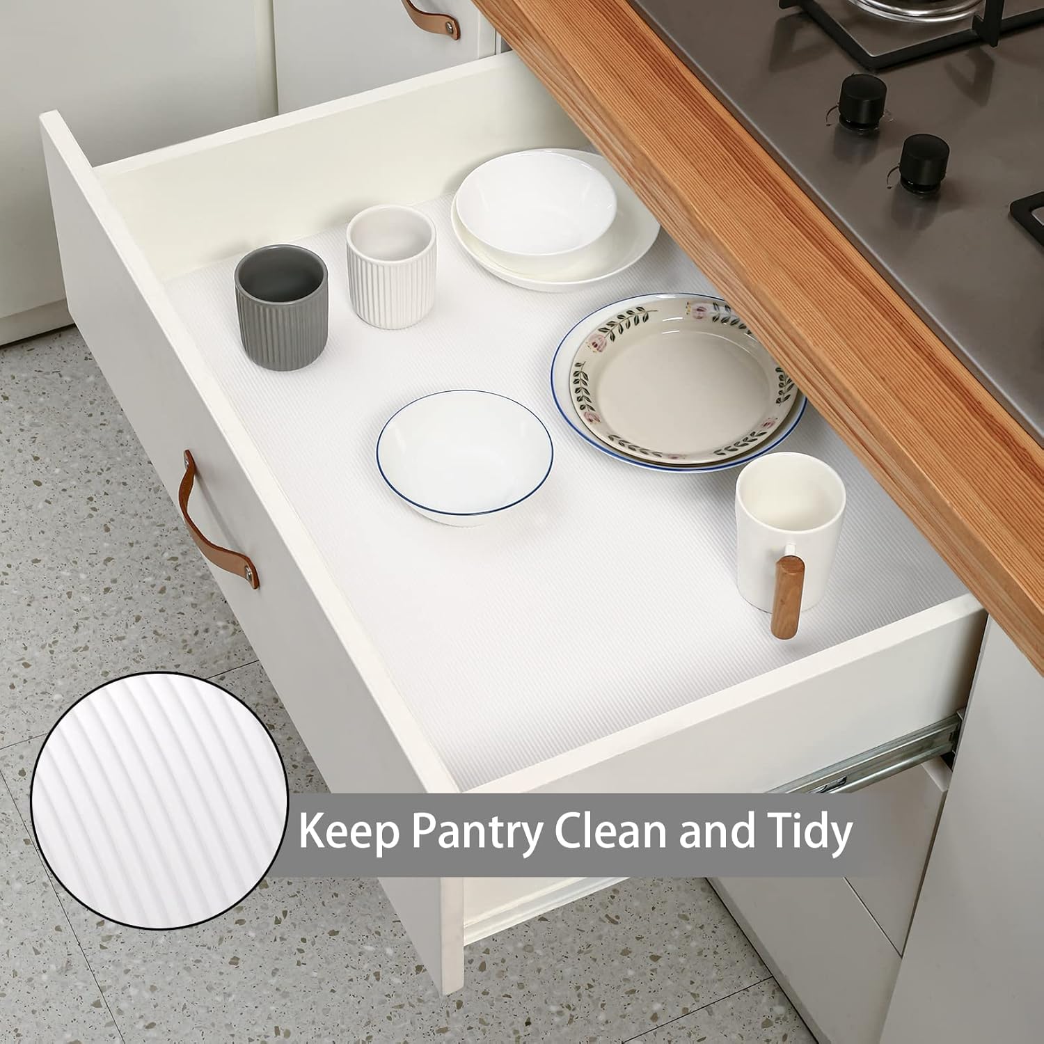 GOTECHBO Shelf Liner White Non-Adhesive Cabinet Liner, Washable Closet Liners, Easy to Cut Kitchen Drawer Liners Suitable for Pantry Cupboard, Storage （12 Inch Wide） -