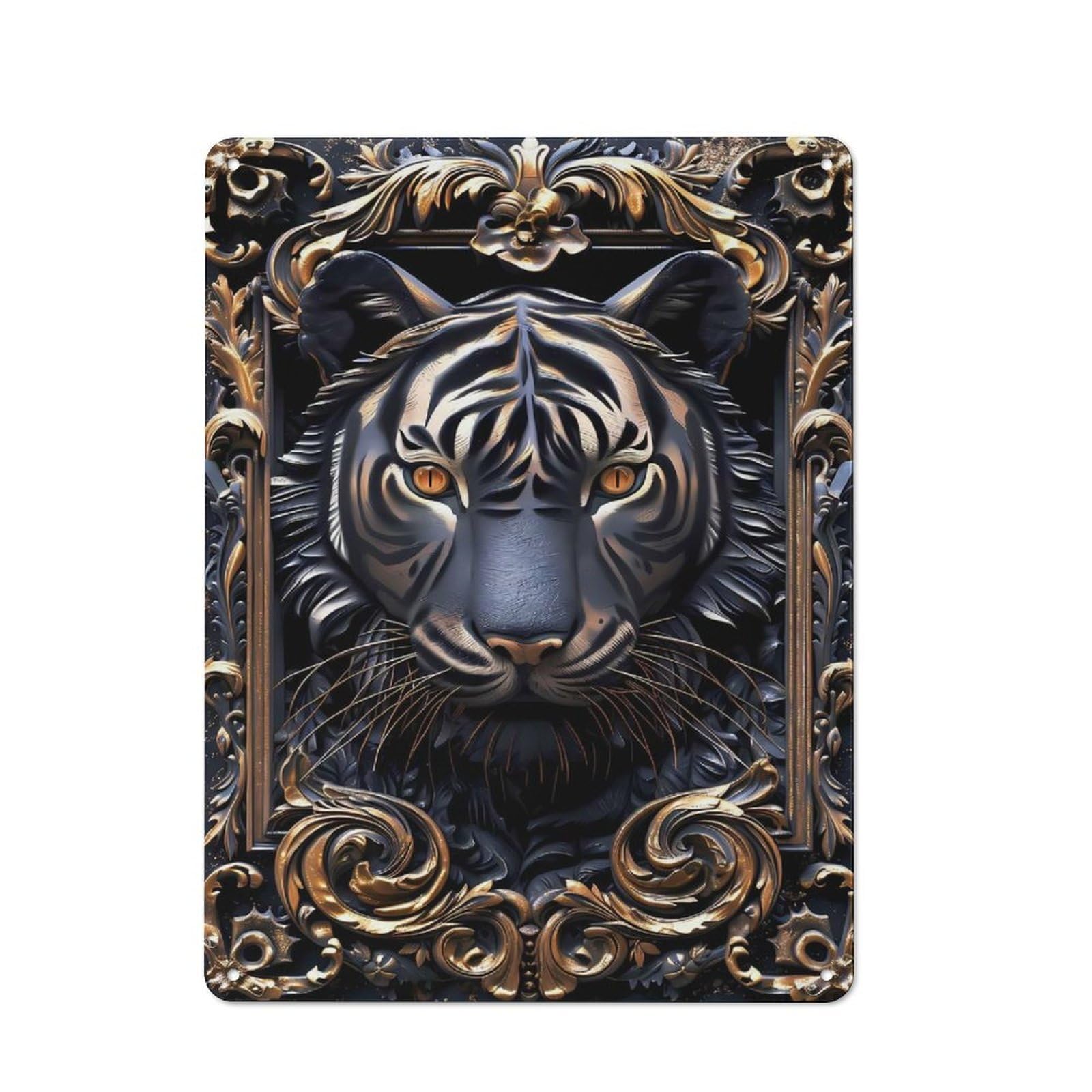 Vintage Golden Tiger Head Tin Sign 40x30cm, Shed Wall Plaque for Garage, Workshop, Shed Or Utility Room