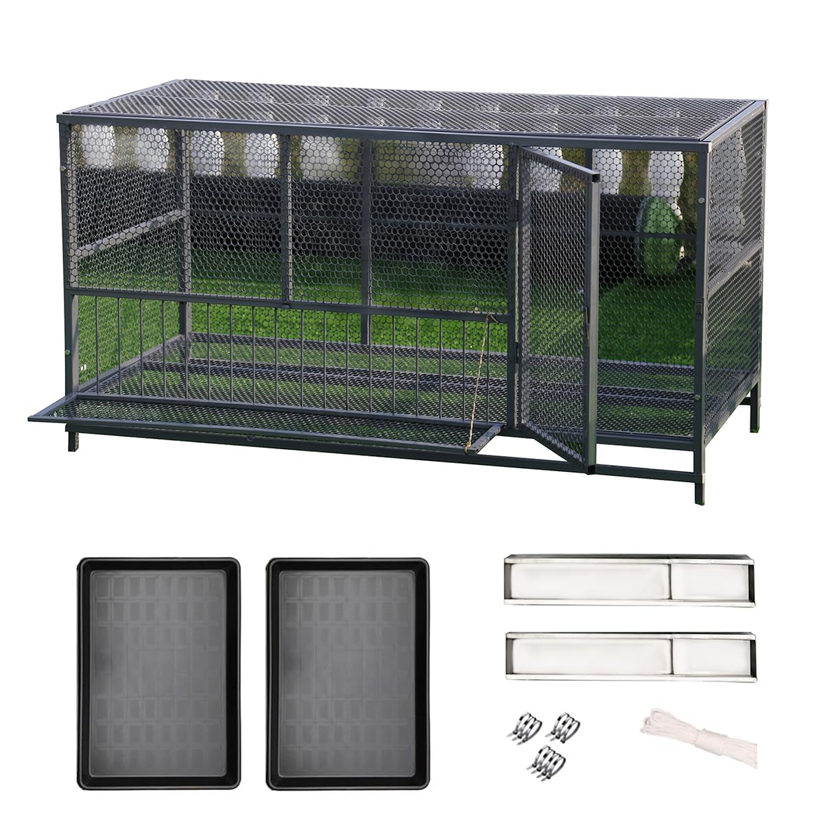 Gabbia per Pollame Uso Esterno Facile da Installare Pollaio, Gabbia per Piccioni per Polli Conigli Robusto con Vassoi per Gabbia, Mangiatoia e Ruote Rimovibili(Color:Grigio)