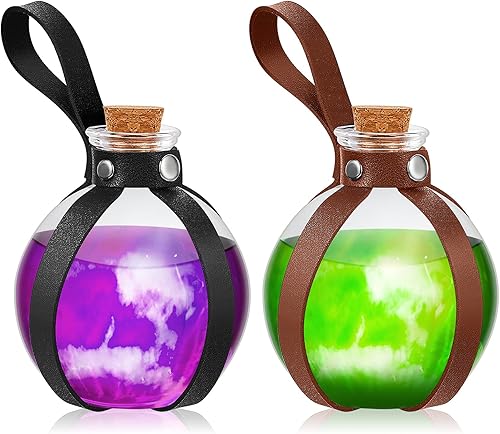 Miniatura 8 de Patelai 6 botellas de poción de corcho, accesorios de cosplay con cinturón de piel sintética, botellas decorativas de poción, accesorios de bruja,
