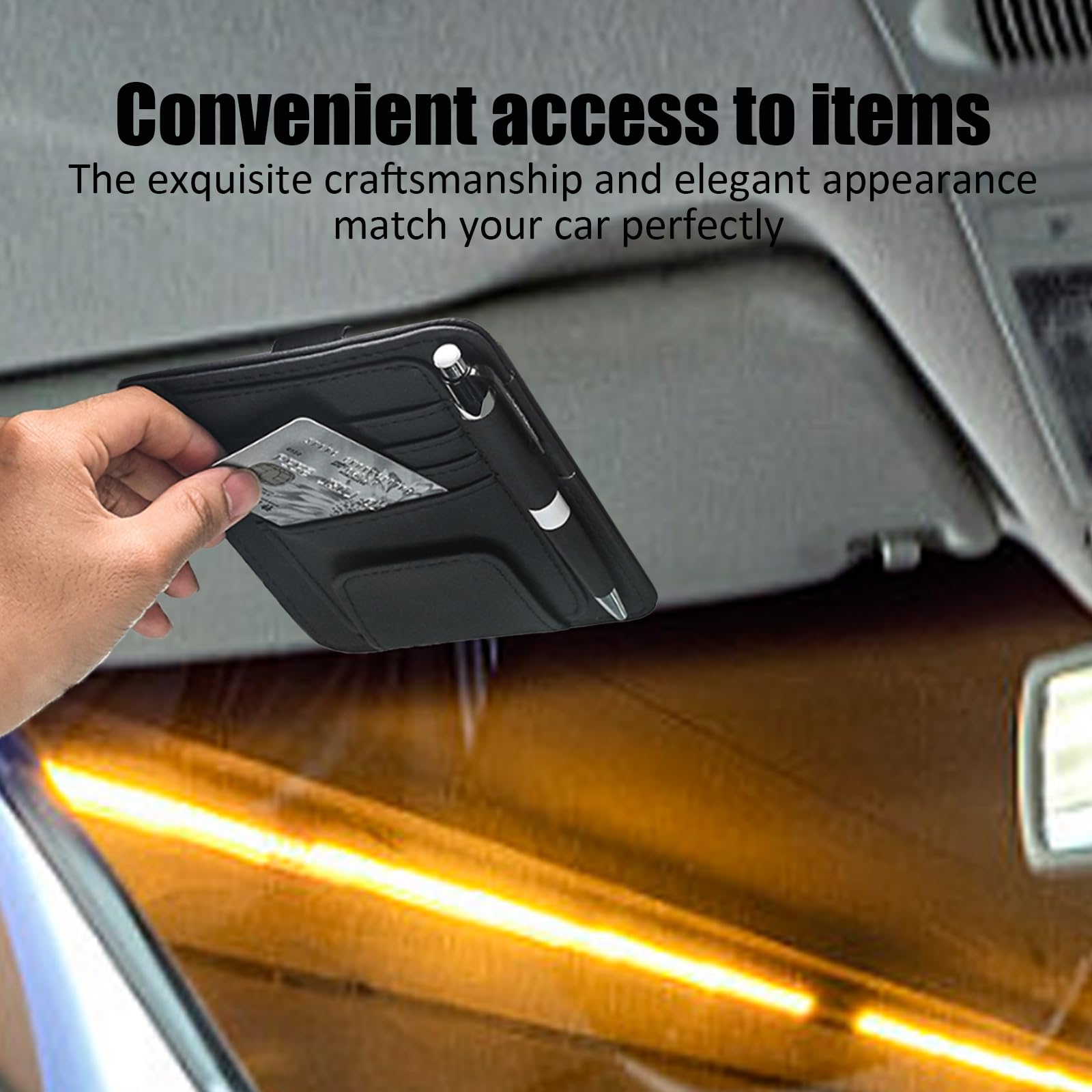 Organizer Parasole Auto AUEFUDQ - Porta Occhiali, Telefono, Carte, In Pelle PU