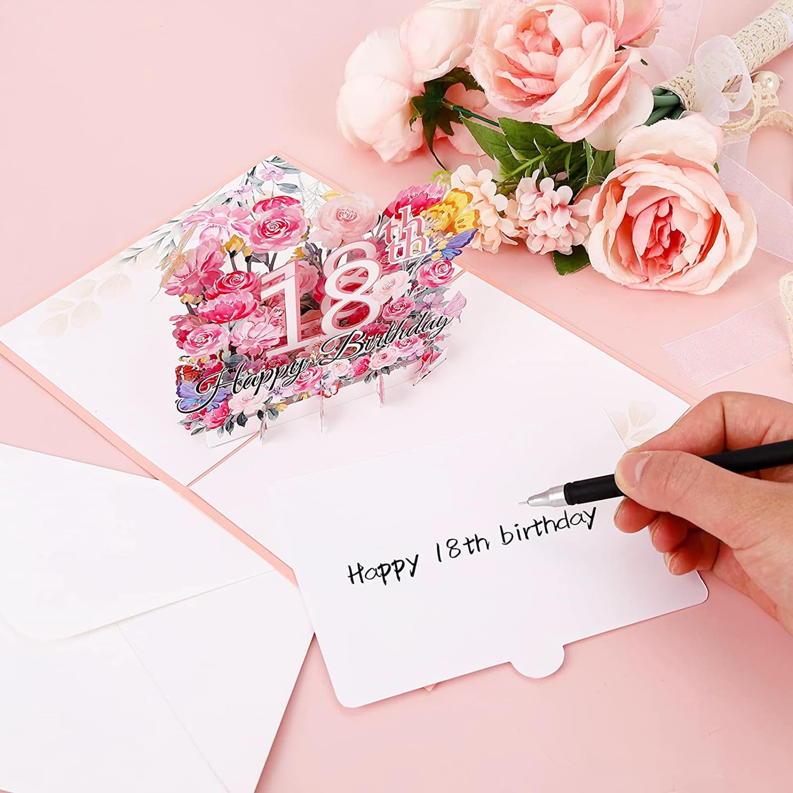 Biglietto di auguri per il 18° compleanno con palloncini pop-up 3D per figlia, amica, sorella, nipote. - Italia