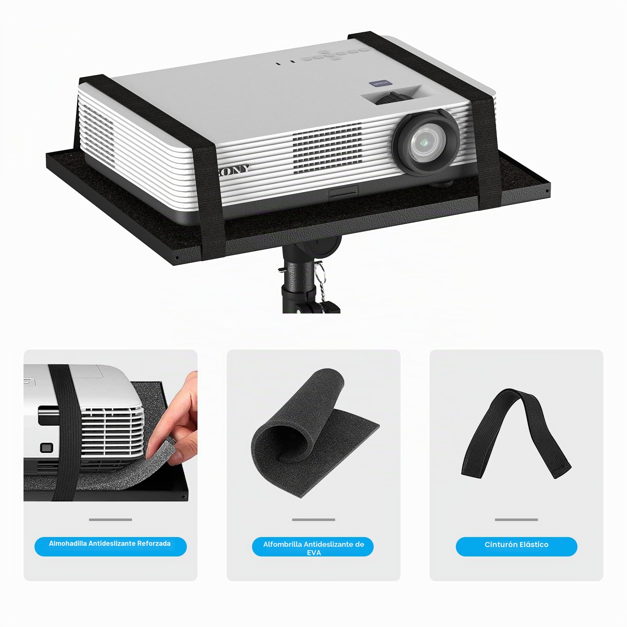 Trípode para proyector de 23.5 a 46.5 pulgadas, soporte de trípode para laptop de altura ajustable con soporte de teléfono de cuello de cisne, soporte de suelo para laptop para oficina, hogar,