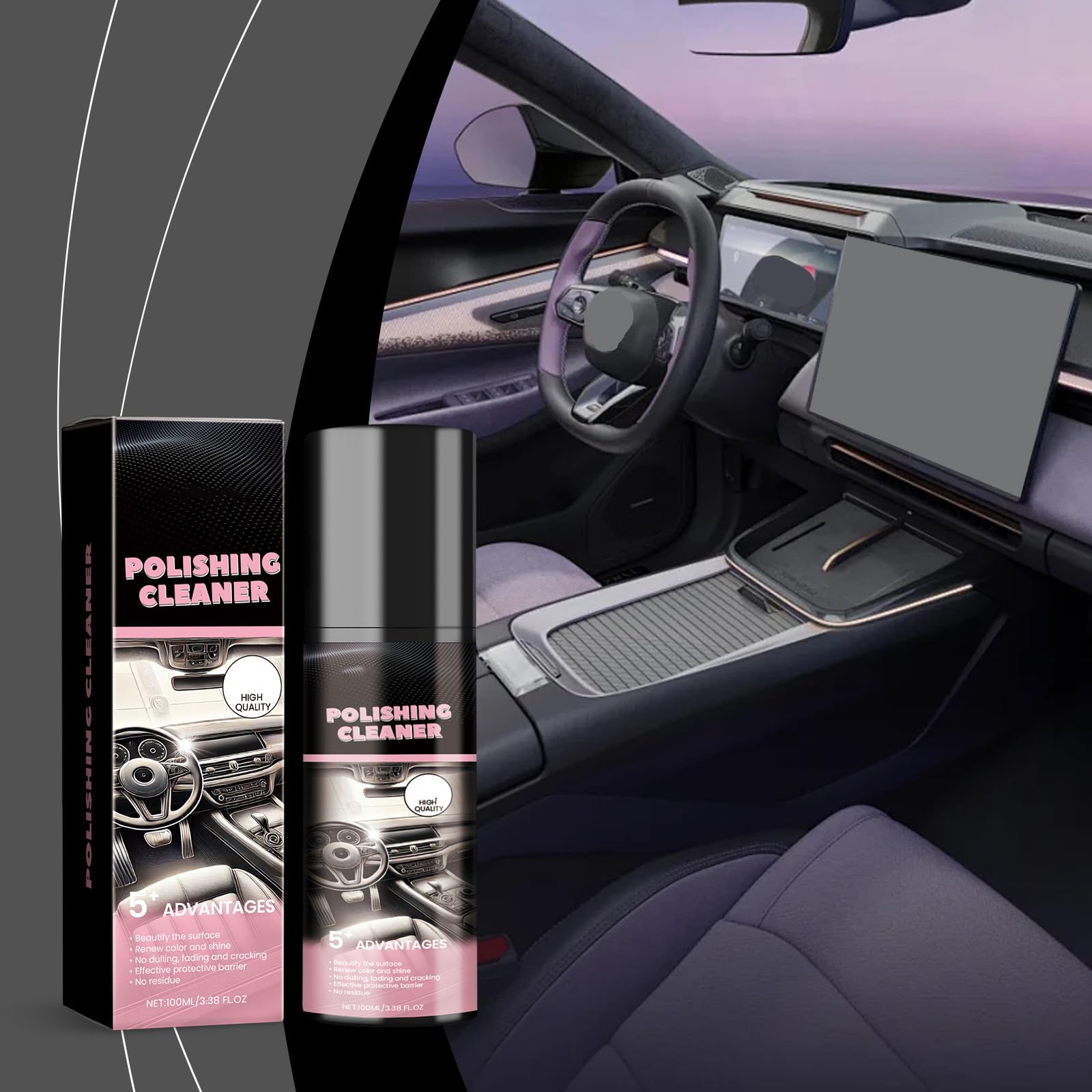 100 ml Auto-Innenraumreiniger-Spray, wasserloses Polierspray, langanhaltender Superglanz, Allzweckreiniger für Gummi, Leder, Kunststoff und Fahrzeuginnenräume (6)