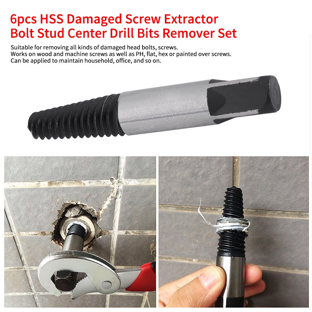 6Pz HSS Danneggiato Estrattore Vite Set 4mm-25mm Spogliato e Bulloni Fastners Rimozione Strumento con Scatola