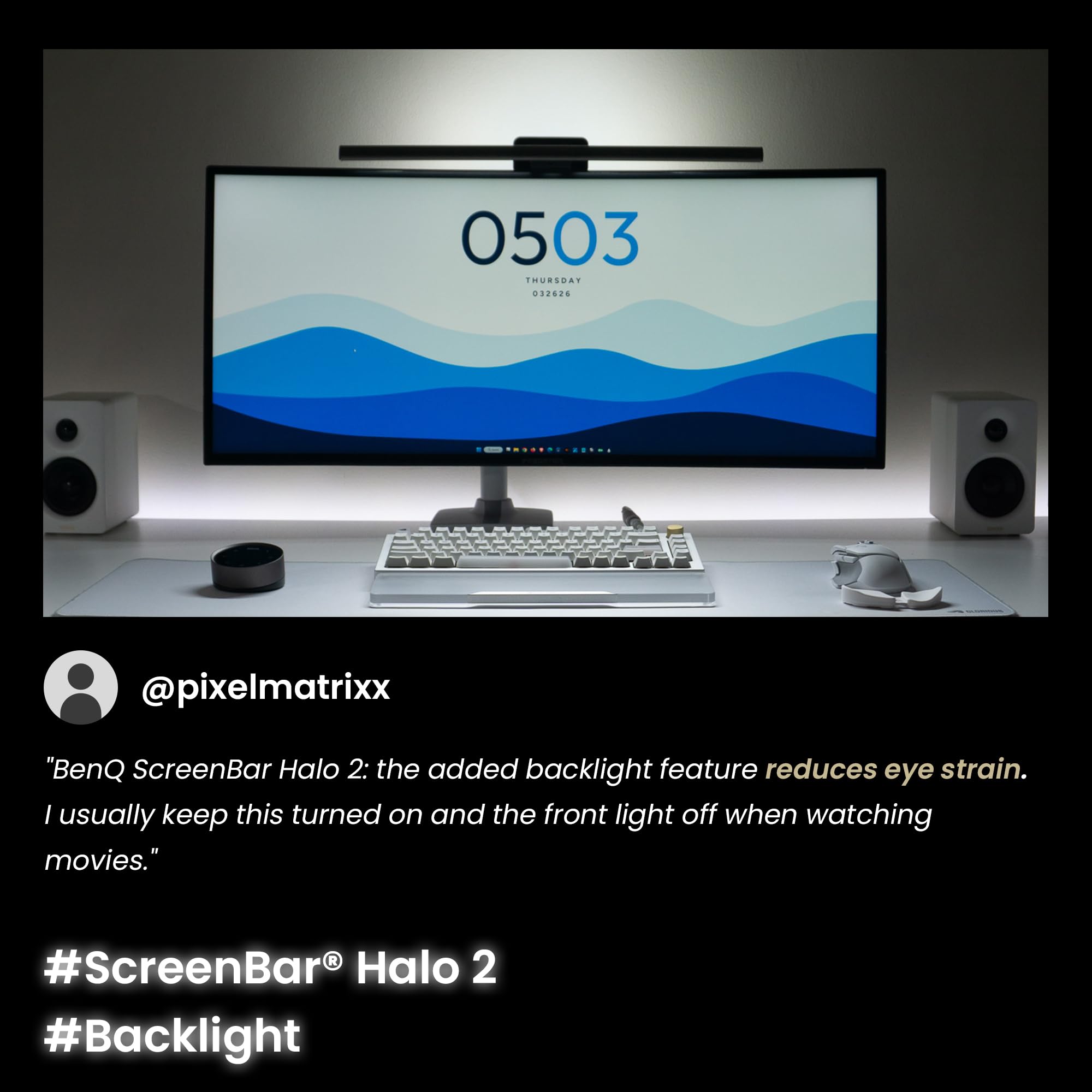 BenQ ScreenBar Halo 2 – LED Monitorlampe mit kabellosem Controller, blendfreiem Licht, einstellbarer Helligkeit & Farbtemperatur, augenschonend, USB-betrieben