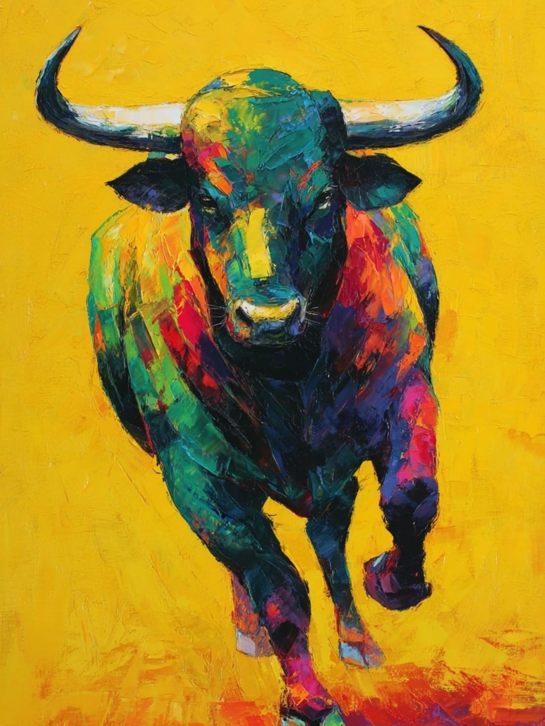WANGWANGMIAO Paint by Numbers for Adults Colorful Bull Charge,Painting by Numbers for Adult Canvas Crafts Kits, DIY Oil Paints for Relax and De-Stress Home Decoration Gift 16x20inch，with Frame