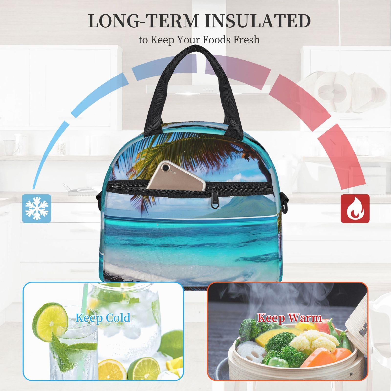 Tahiti Sac à déjeuner isotherme réutilisable pour adultes pour le travail, les voyages, les femmes et les hommes