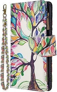 per vivo V21E 5G Caso, Dipinto PU Leather Titolare Slot Tasca Cerniera Borsa Caso Chiusura Magnetica Cavalletto con Cinturino Da Polso TPU Antiurto Folio Cover per vivo V21E 5G Big tree
