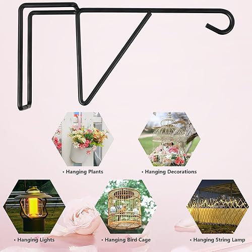 Miniatura 9 de Paquete de 6 ganchos de vinilo para cerca, 5 x 10 pulgadas, colgador de valla de acero con recubrimiento en polvo para plantas colgantes de