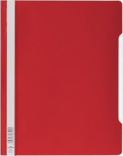 Durable 257003 - Cartellina Ad Aghi Clear View, Formato A4+, Fronte Trasparente E Retro Colorato, Etichetta Longitudinale, Rosso, Confezione Da 50 Pezzi