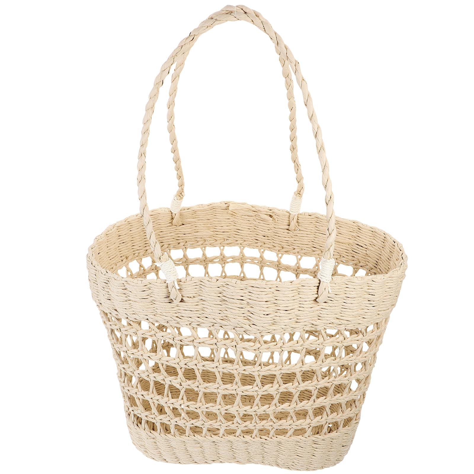 Borsa da Spiaggia Donna Intrecciata Beige, Carta, Capiente | Atmosfera Estiva, Stile Semplice e Leggero, Uso Vacanza e Trekking, Tasca per Piccoli Oggetti