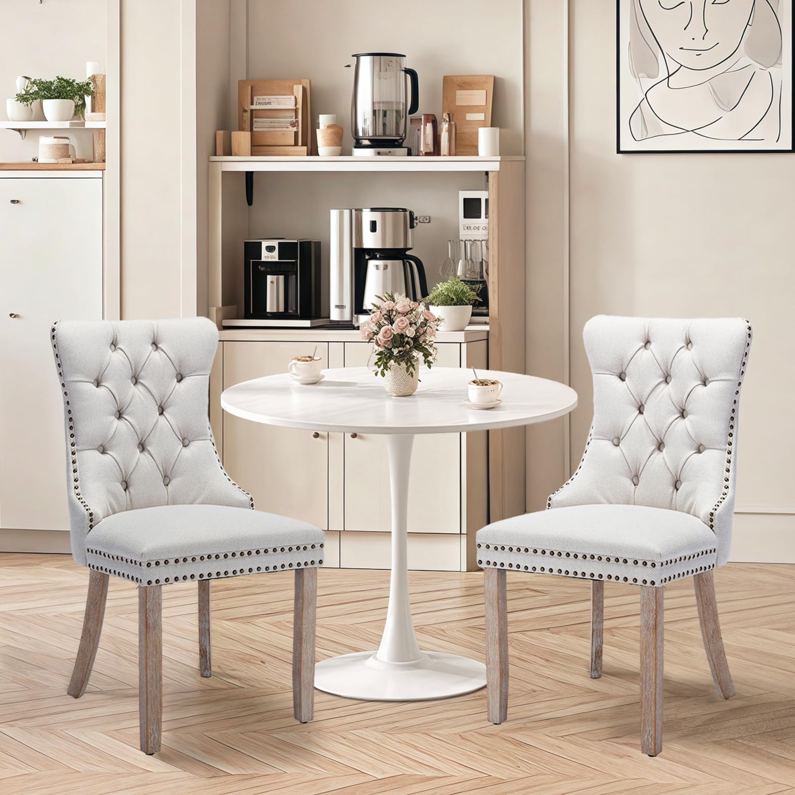 SoarFlash Kitchen Table and Chairs for 2, 24" Dining Table Set for 2 with Velvet Upholstered Chairs, 3 Piece Round Kitchen Table Set, Dining Room