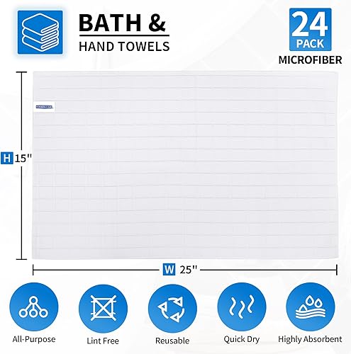 Miniatura 2 de HOMERHYME Toallas de mano para baño, paquete de 24 toallas de mano blancas de microfibra de 25 x 15 pulgadas, de secado rápido, sin pelusas, suaves,