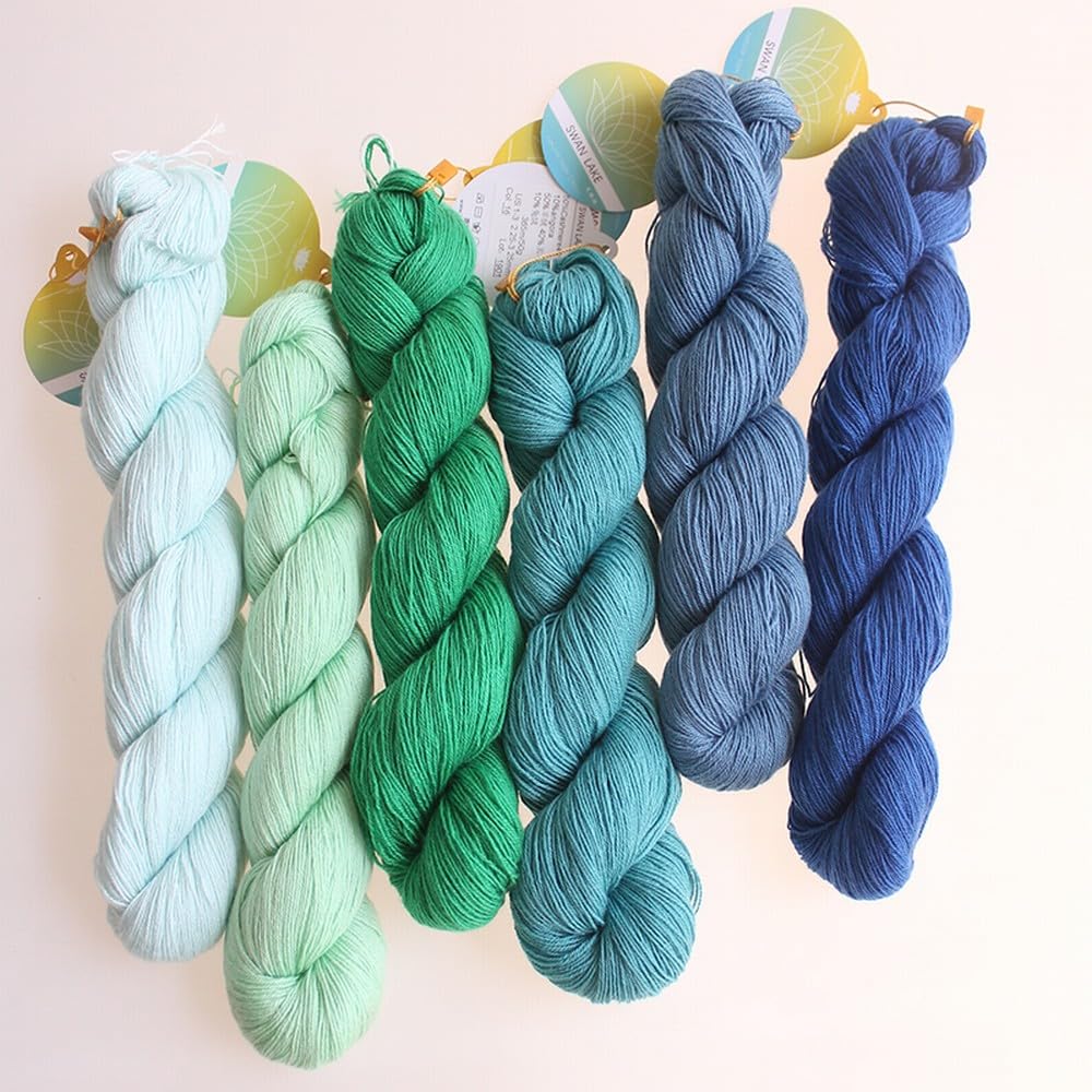 Lotus Yarns Swan Lake Lace Weight 50% Cashmere 40% Fine Wool 10% Angora Blended Hand Knitting Yarns for Comfortable Baby and Adult Clothing for Fashion Garment Baby Clothe (35-Sea Sky Blue)