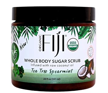 Organic Fiji Coconut Oil Infused Sugar Scrub for Face & Body 20-Ounces 20 Ounce Pack of 1, Tea Tree Spearmint