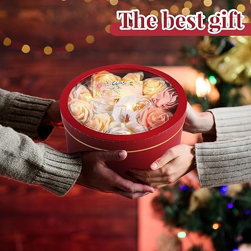 Miniatura 7 de Nuenen 4 cajas de regalo redondas para el día de San Valentín con tapas, luces LED, de espuma floral, tarjetas de felicitación florales, arreglos