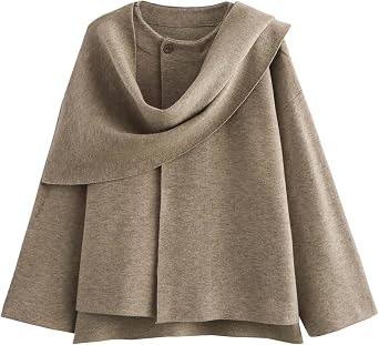Kissonic Womens Oversized Scarf Jacket Shawl Wraps Knit Long Sleeve Button Winter PeacoatLightKhaki-L