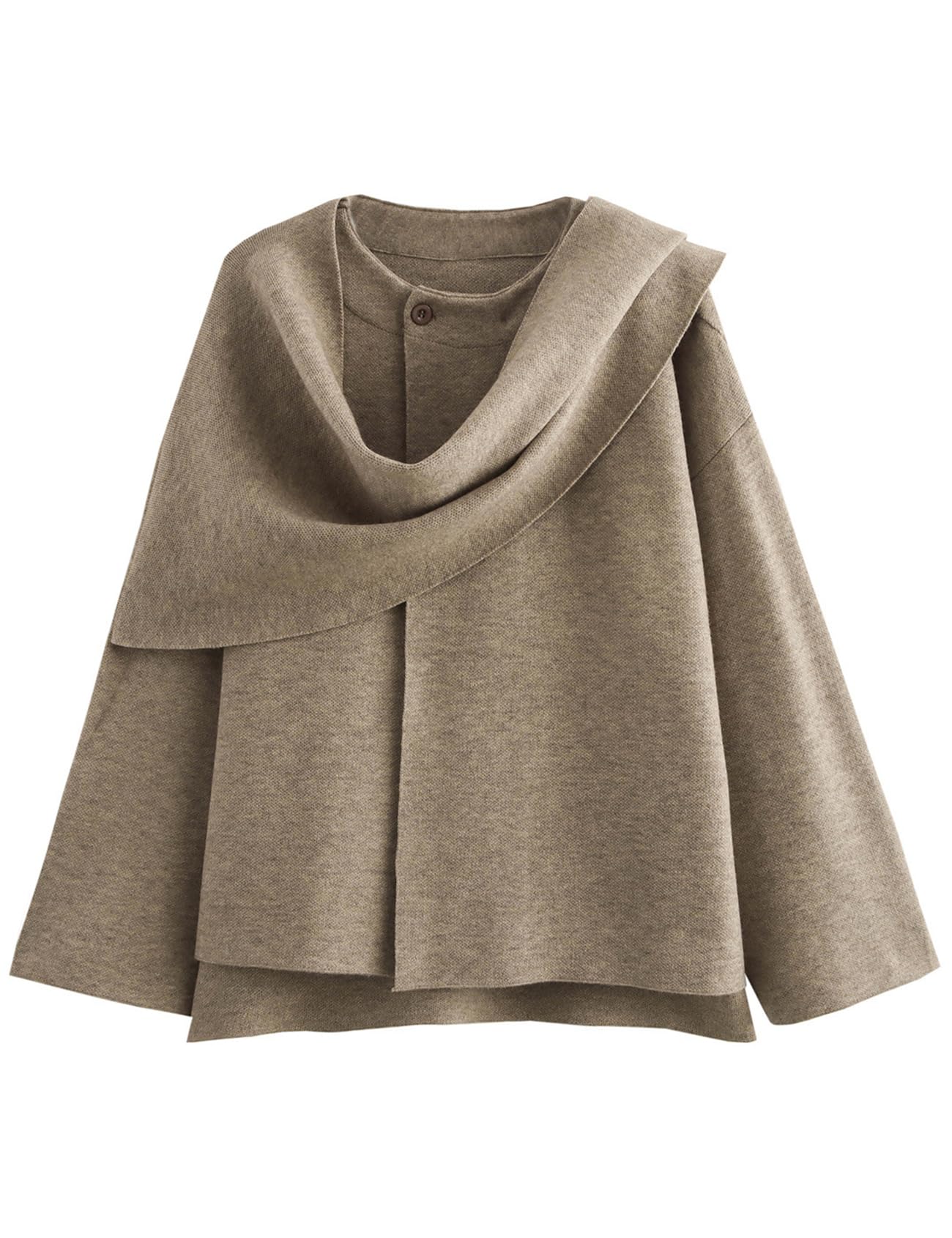 Kissonic Women's Oversized Scarf Jacket Shawl Wraps Knit Long Sleeve Button Winter Peacoat Lightkhaki Small