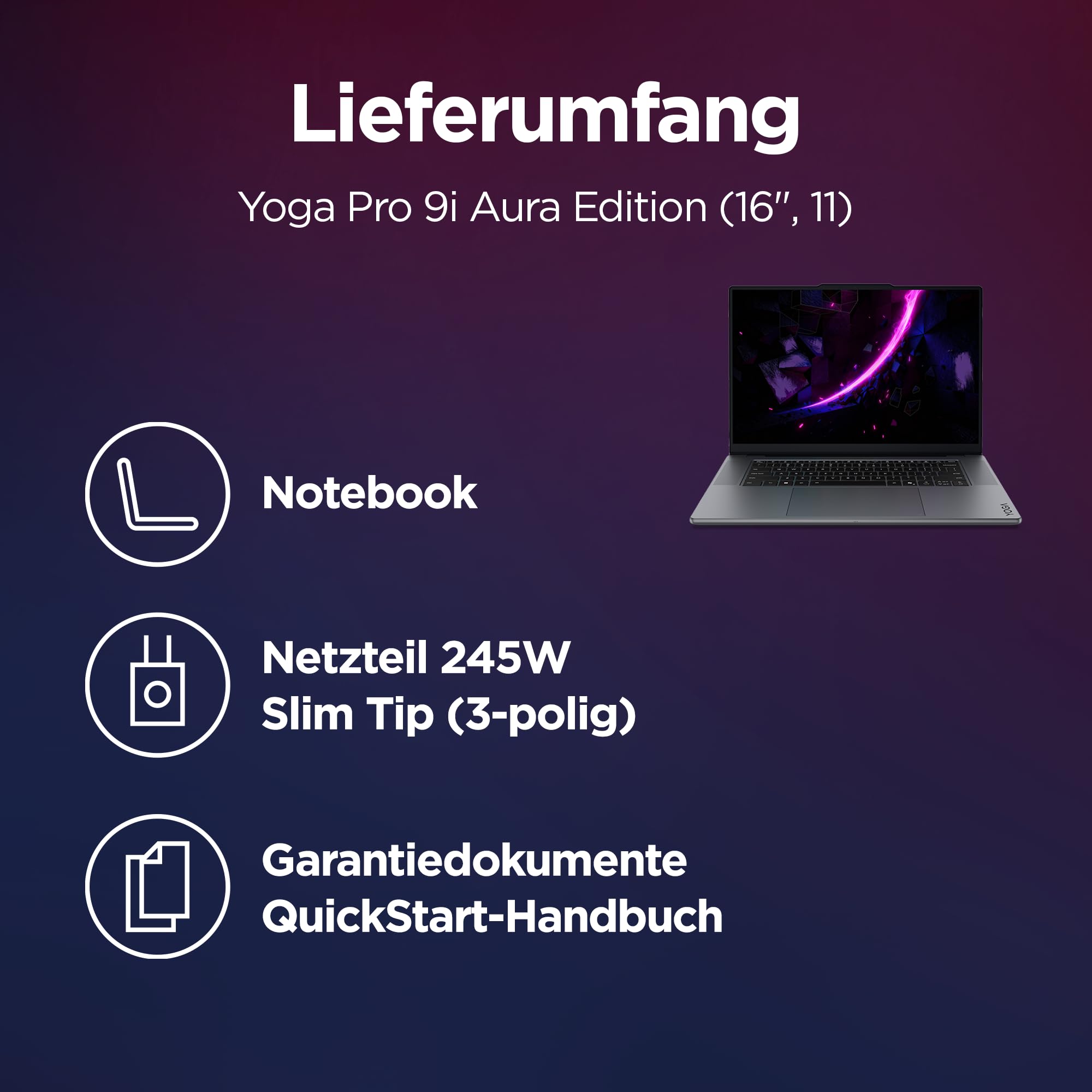 Lenovo Yoga Pro 9i Aura Edition Laptop | 16"3.2K OLED Touch Display | Intel Core Ultra 9 386H | 32GB RAM | 1TB SSD | NVIDIA GeForce RTX 5060 | Windows 11 | QWERTZ | Thunder Grau | 3 Jahre Premium Care