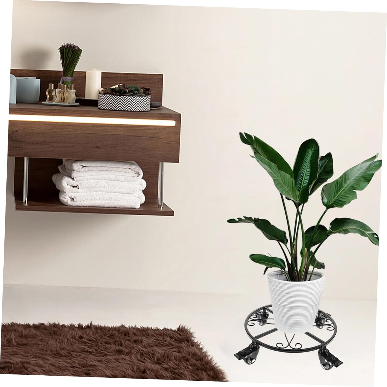 Sosoport Wheel Plant Stand with Iron Base for Flower Pots Heavy Duty Rolling Flower Pot Rack Durable and Stylish Wooden Barrel Dolly Easy to Move for Home and Garden Use