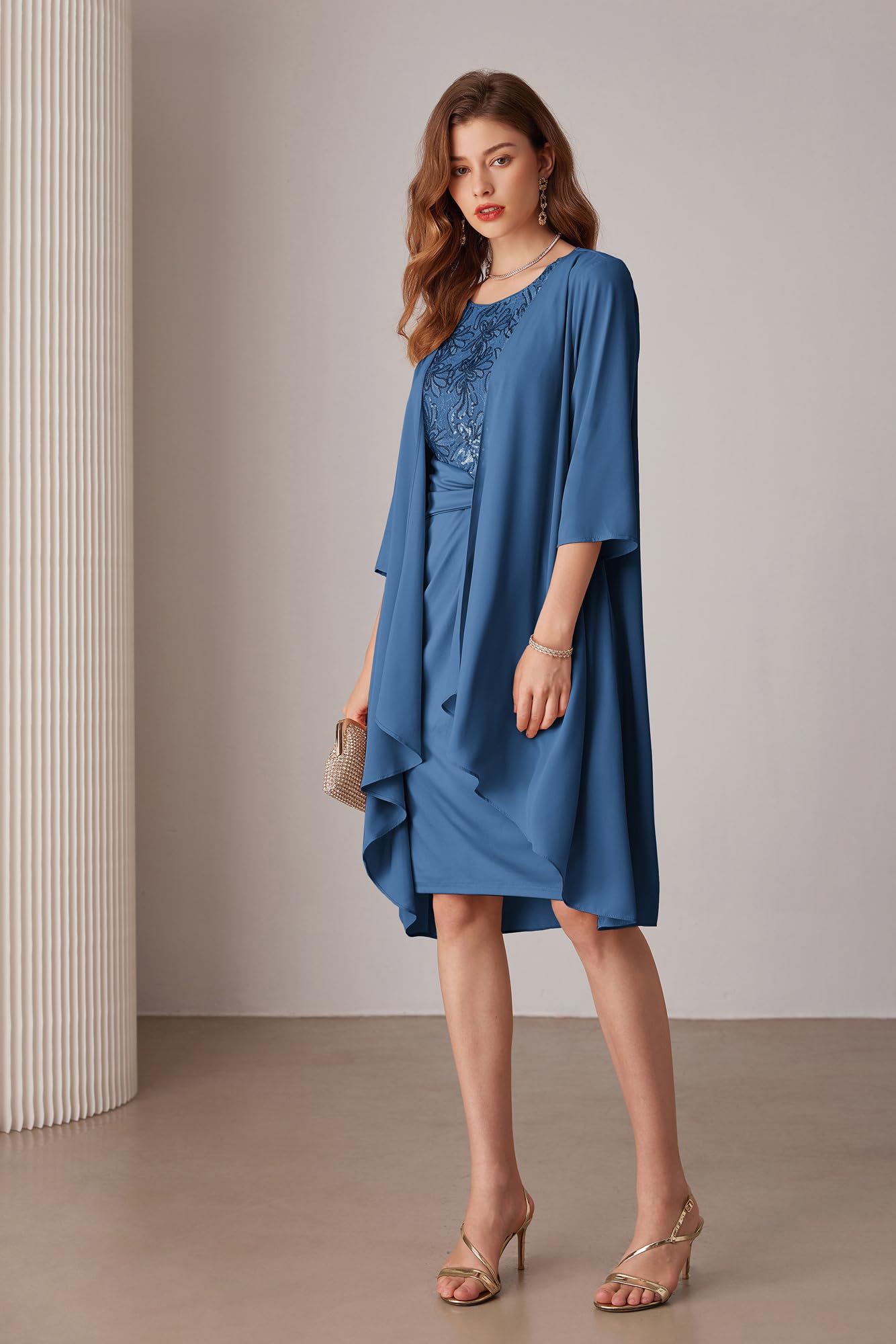 GRACE KARIN Ensemble 2 Pièces pour Femme Robe À Paillettes + Cardigan en Mousseline De Soie À Manches 3/4