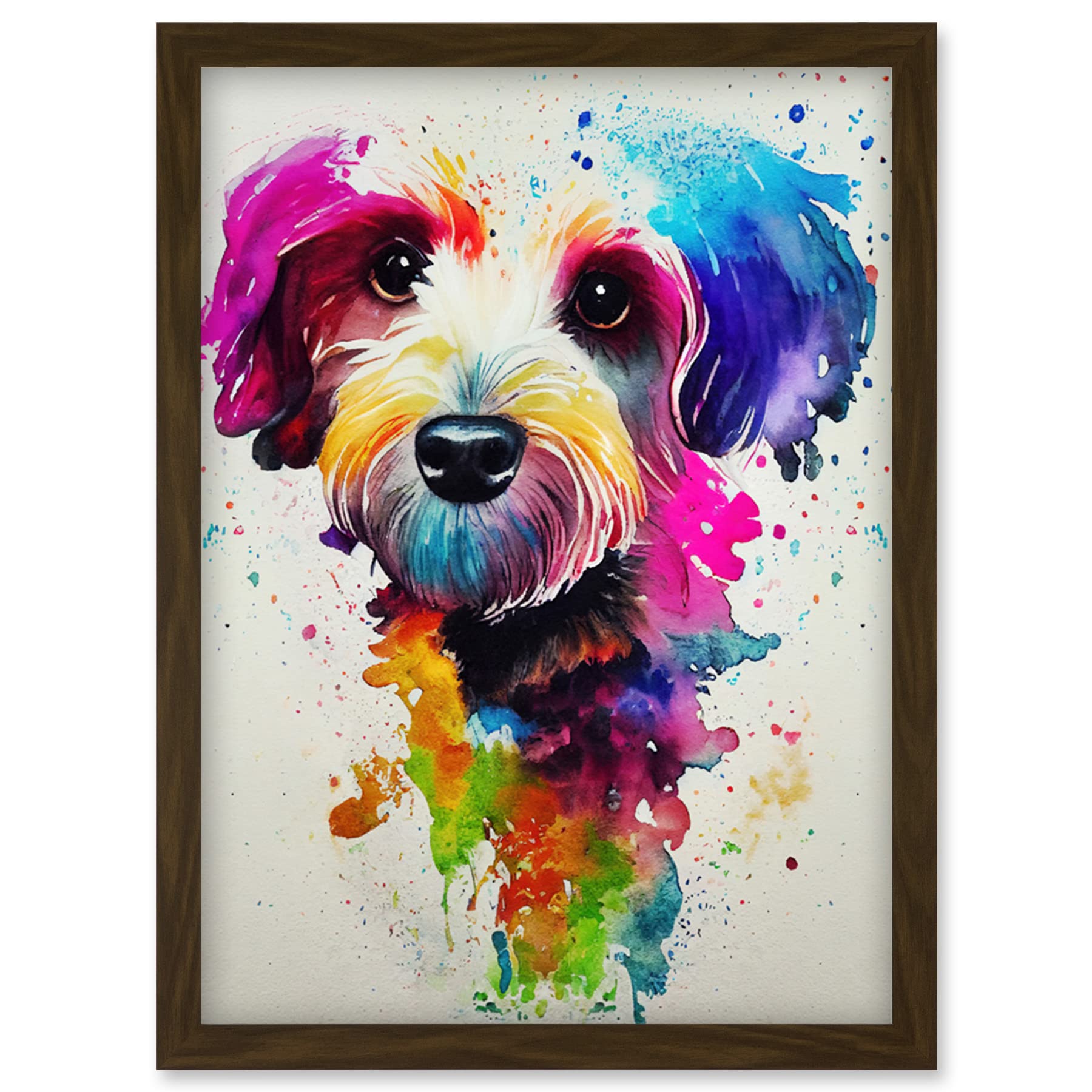 Cockapoo Dog Watercolour Painting - Ink Splatter Artwork Print - Framed Wall Art A4