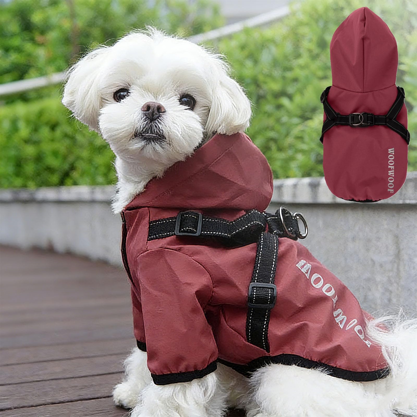 Imperméable chien rouge L en polyester haute densité avec capuchon réfléchissant