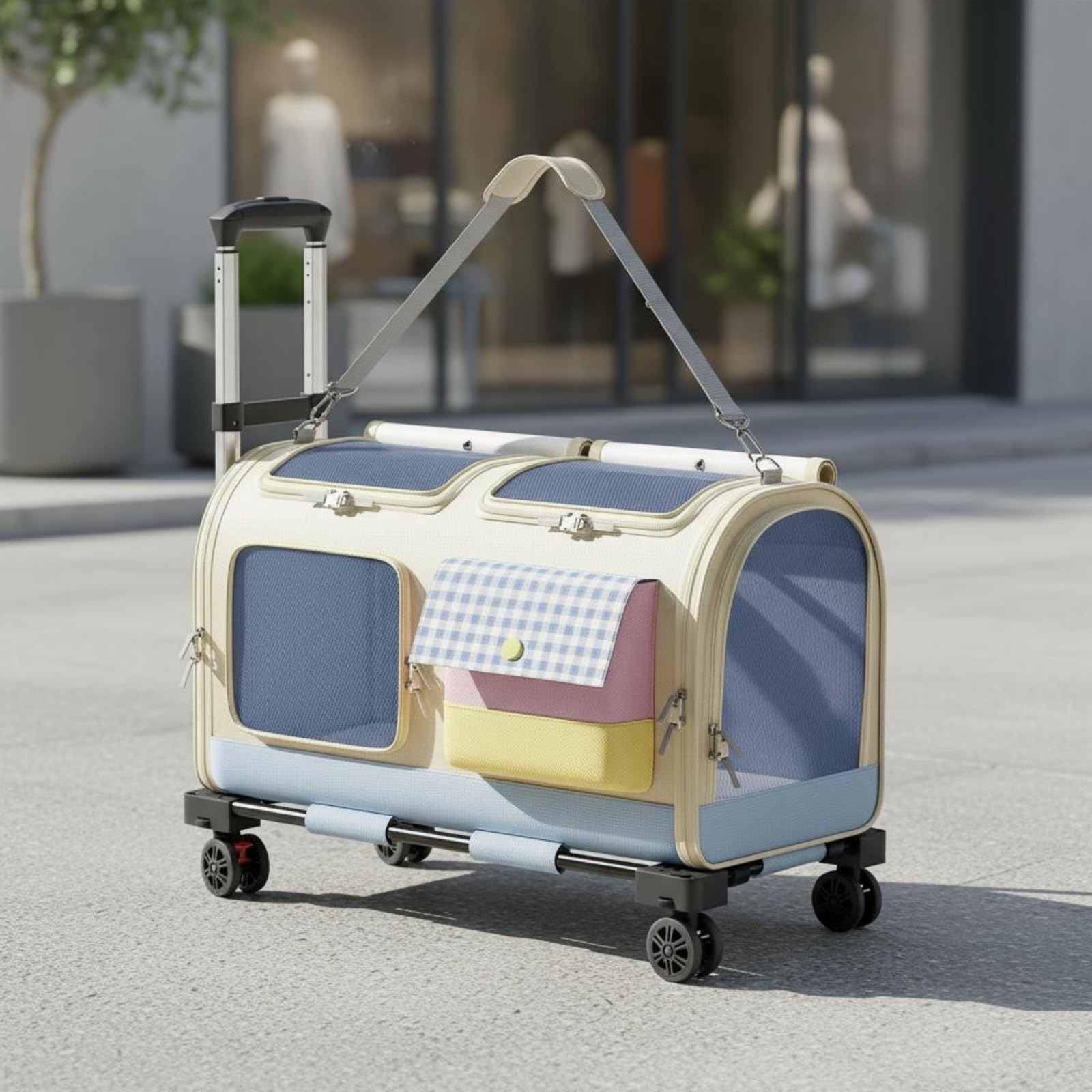 Travel Carrier Katzen Trolley Koffer Tiertransport Tasche Haustier Rucksack Transportbox mit Ruhigem Rollkomfort Und Formstabilem PP Gehäuse Klappbar, Mit Schultergurt