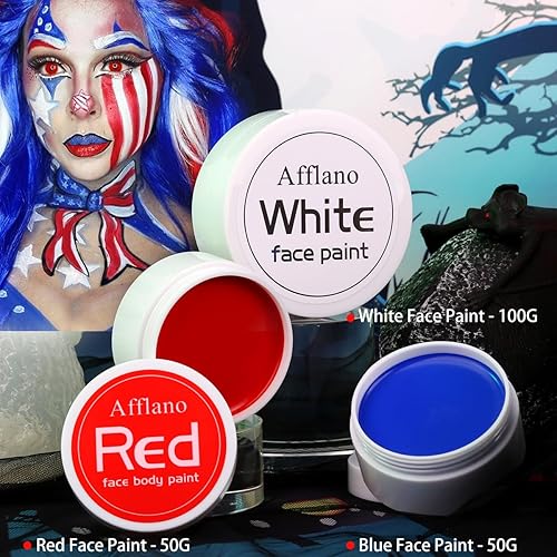 Miniatura 5 de Afflano Pintura facial blanca, negra y roja, 7.05 oz, maquillaje de Halloween, pintura corporal para deporte, zombi, vampiro, esqueleto, bromista,