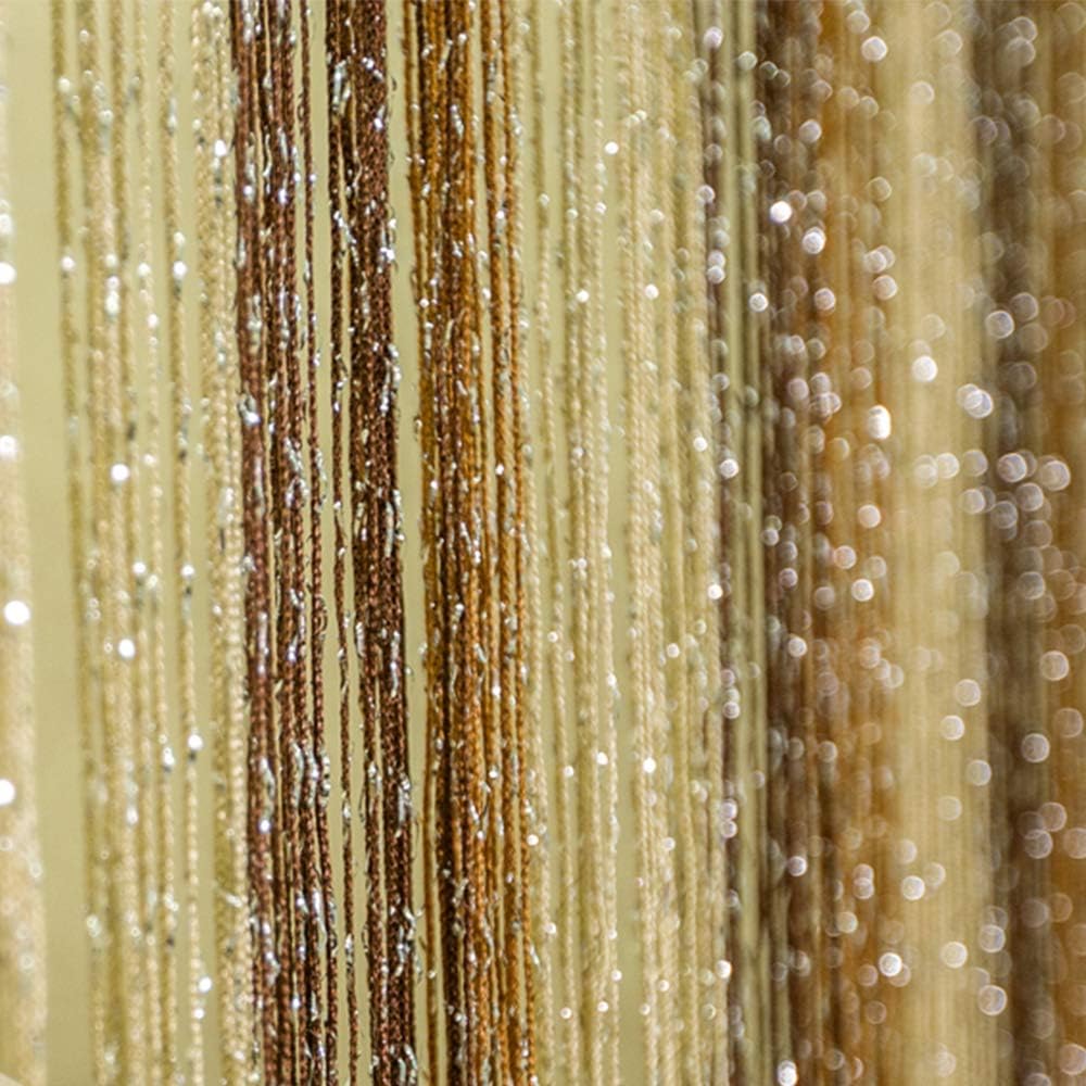 Duosuny 39 x 78 Inch Door String Curtain Rare Flat Silver Ribbon Thread Fringe Window Panel Room Divider Cute Strip Tassel for Wedding Coffee House Restaurant Party Parts (Pack of 2 C311) image 5
