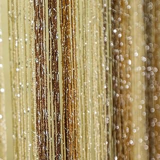 Duosuny 39 x 78 Inch Door String Curtain Rare Flat Silver Ribbon Thread Fringe Window Panel Room Divider Cute Strip Tassel for Wedding Coffee House Restaurant Party Parts (C317)