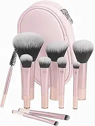 Kit Mini Pincéis de Maquiagem 10 Peças Travel Size com Nécessaire - Cerdas Macias para Make Completa - Rosa
