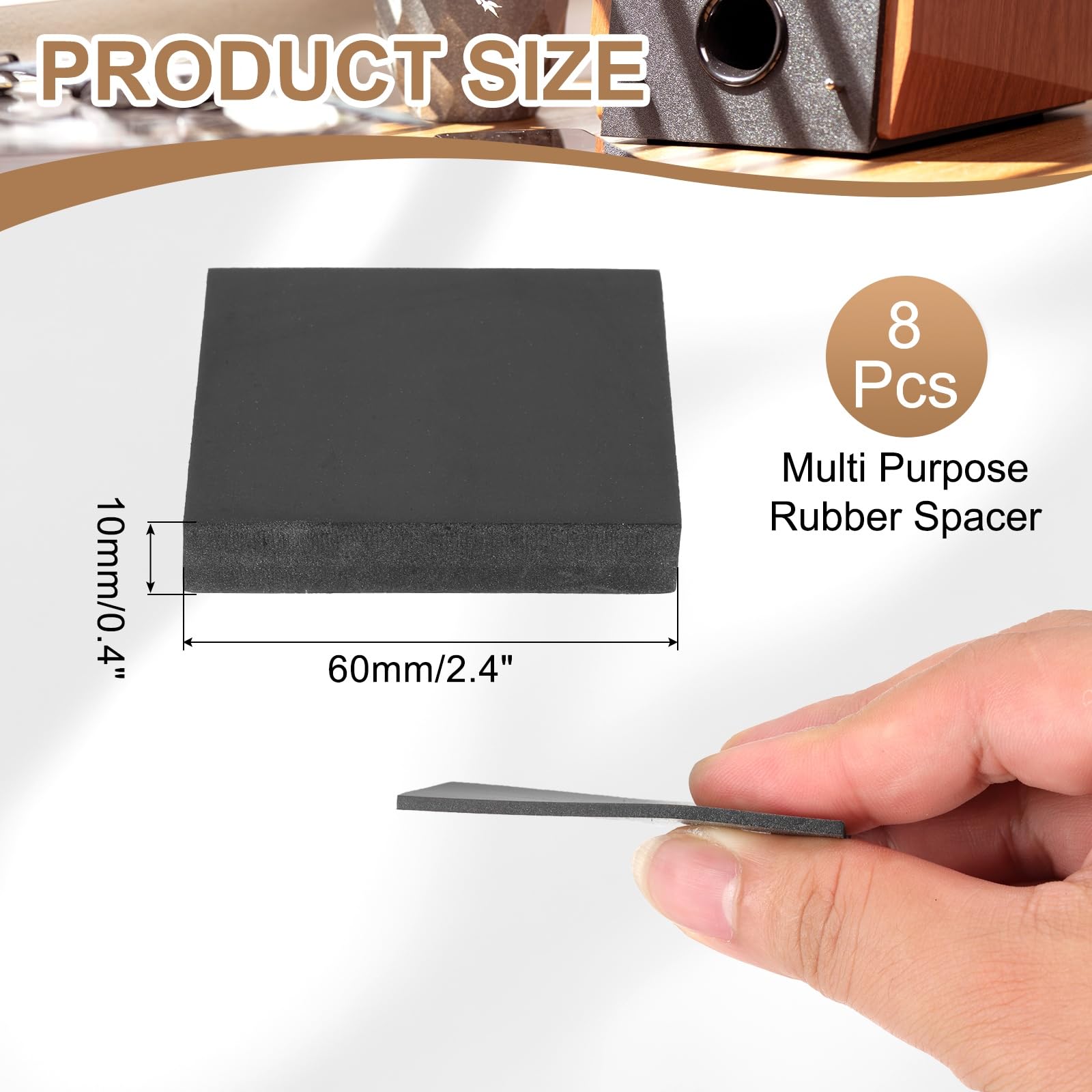 PATIKIL Rubber Solid Anti-Vibration Pads, 8 Pcs 60mm x 10mm Thick Rubber Square Washers Multi-Purpose Gasket Pad Bushings Spacer for HVAC Compressor Air Conditioner, Black - Image 2