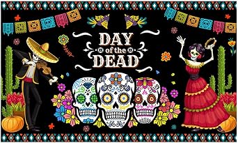 Mexico Day of the Dead Photography Background | Day of the Dead Background - Reusable Halloween Wall Banner Decor, Bedroom Fireplace Decor