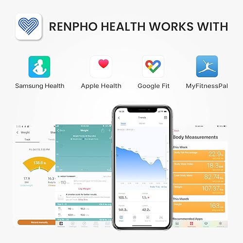 Miniatura 2 de Renpho Báscula de grasa corporal Bluetooth, báscula digital de peso para baño, analizador de composición corporal inteligente, cuerpo de cinta