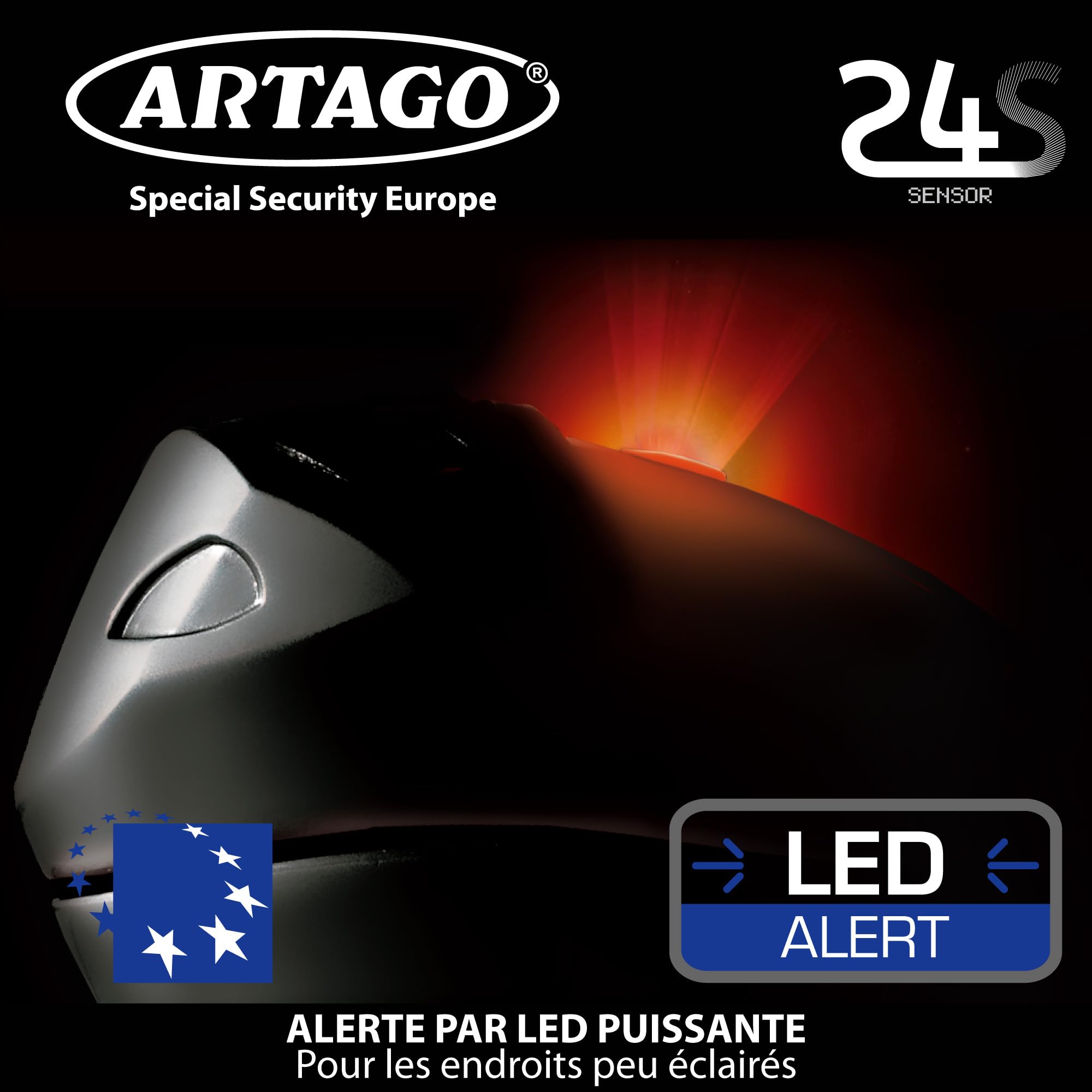 Artago 24S.6M Bloque Disque Moto Alarme 120dB Bouton ON, Fonction d'Avertissement, LED, Batterie Longue Durée, Support Optionnel, ø6mm, Bloc Frein Roue Universel Scooter, Velo, Trottinette Electrique