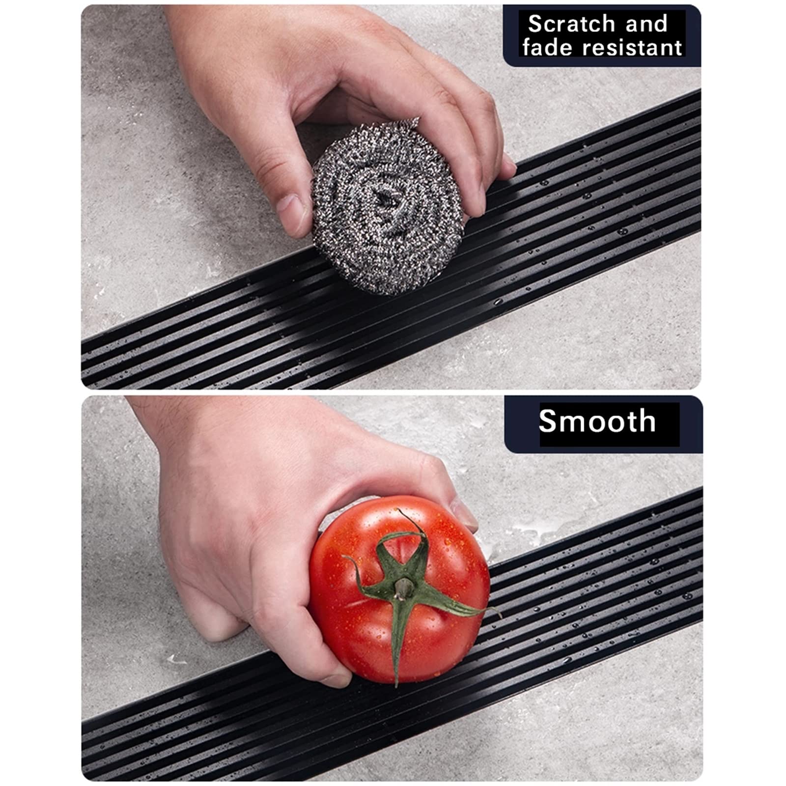 Linearer Duschrinne Mit Abnehmbarem Rost, Bodenablauf Tiefenwasserfilter, Rechteckiger Duschablauf Aus Schwarzem Edelstahl Mit Haarsieb, Anti-Verstopfung Und Geruch,80CM