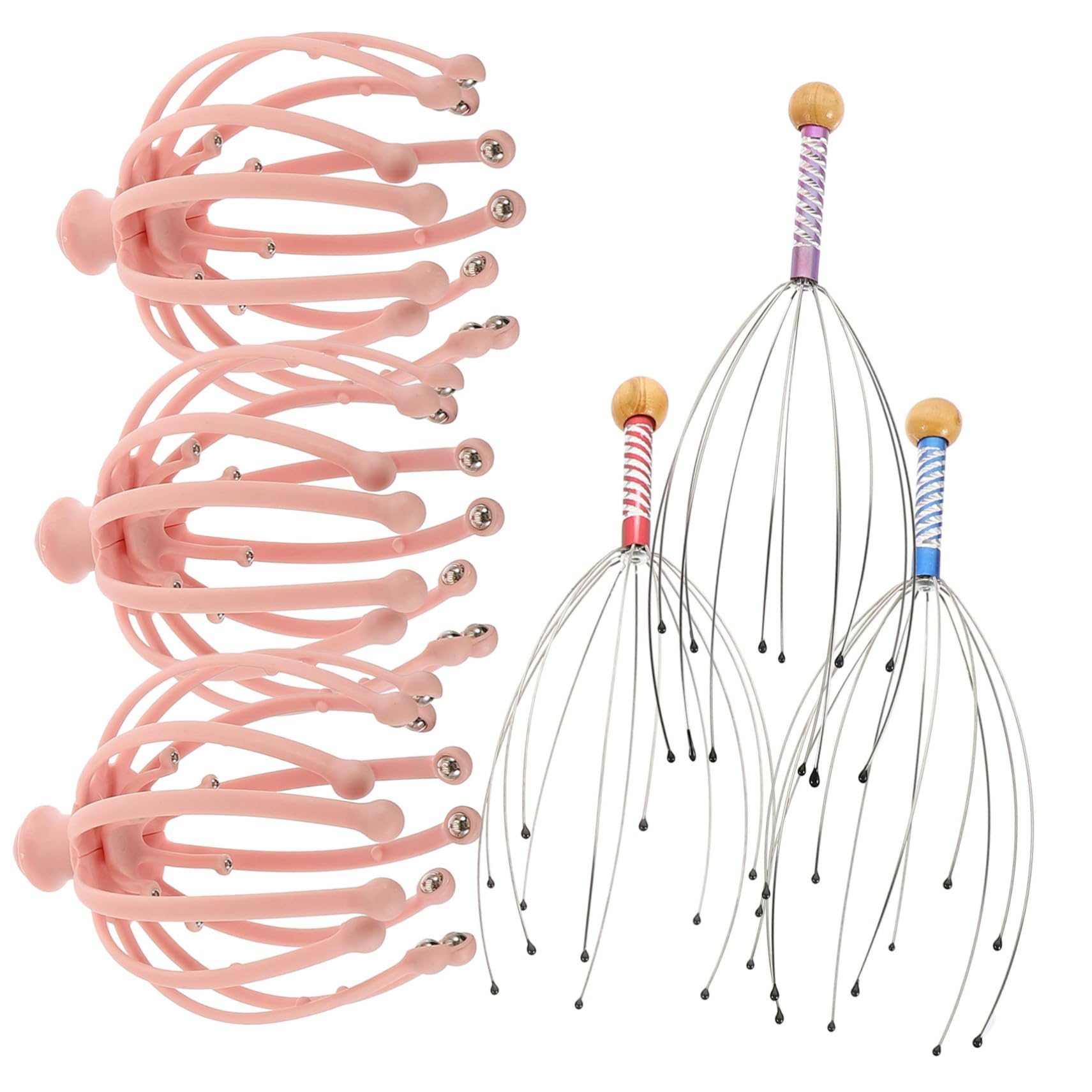 TOVINANNA 1set Head Massager Therapeutic Massager Head Massaging Tool Green Bathroom Scale Octopus Tools Head Scalp Hair Scalp Massager Hair Scratcher The Se Steam Wooden Beads Pink Handheld