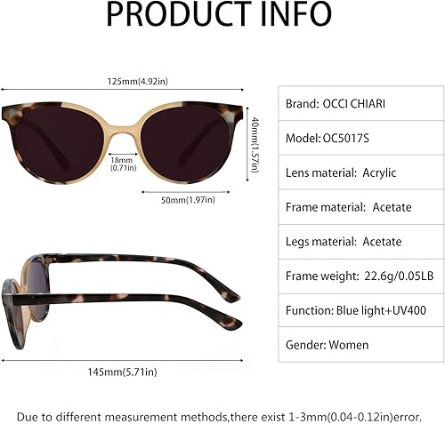 Miniatura 6 de OCCI CHIARI Gafas de lectura para mujer, lector de ojos, durables 0 1.0 1.25 1.5 1.75 2.0 2.5 a 4.0 5.0 6.0, Sun Readers-marrón