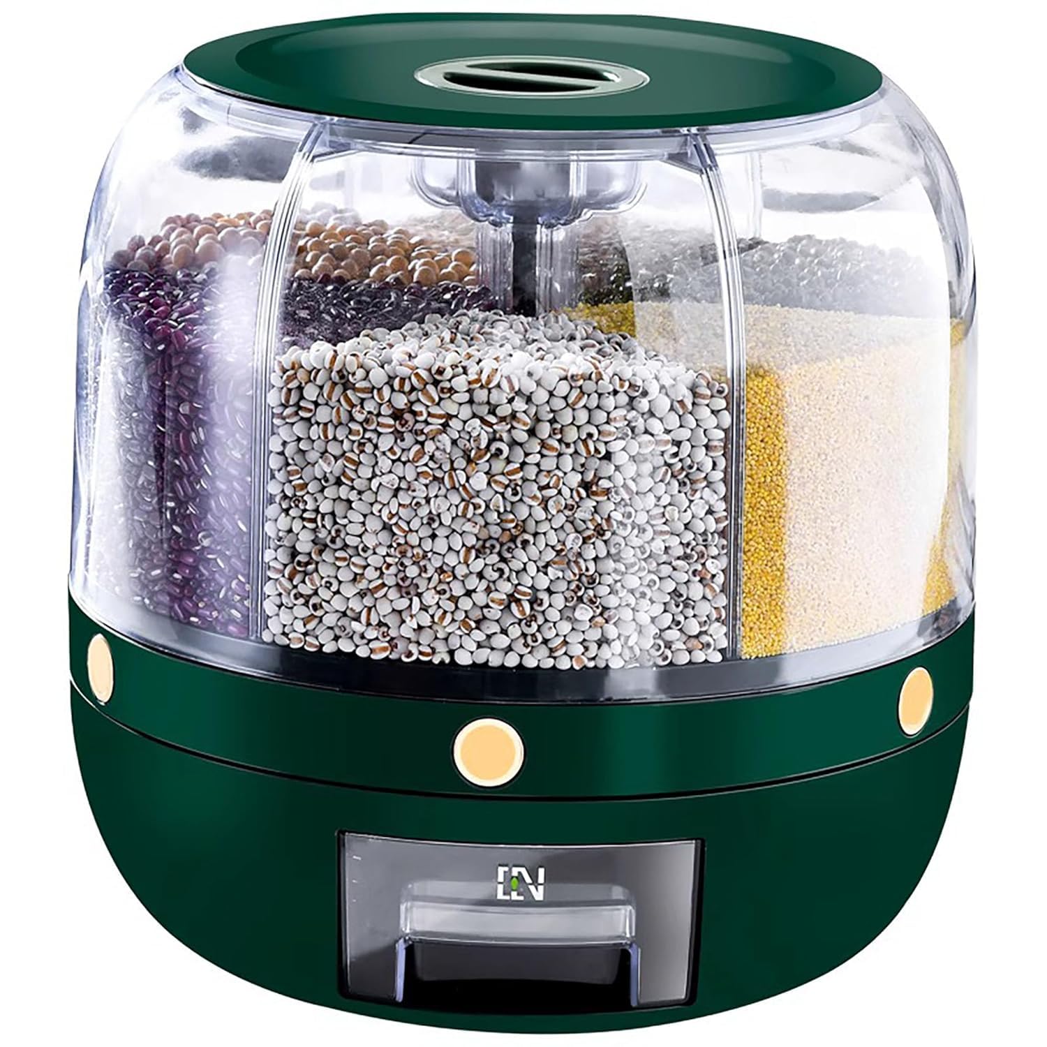 VBM 6-Grid 360° Rotating Rice Dispenser, Airtight Grain Storage Container with Lid & Measuring Cup, Transparent Dry Food Organizer for Rice, Pulses, Cereal, Beans, Kitchen Counter Storage VBM 6-Grid 360° Rotating Rice Dispenser, Airtight Grain Storage Container with Lid & Measuring Cup, Transparent Dry Food Organizer for Rice, Pulses, Cereal, Beans, Kitchen Counter Storage