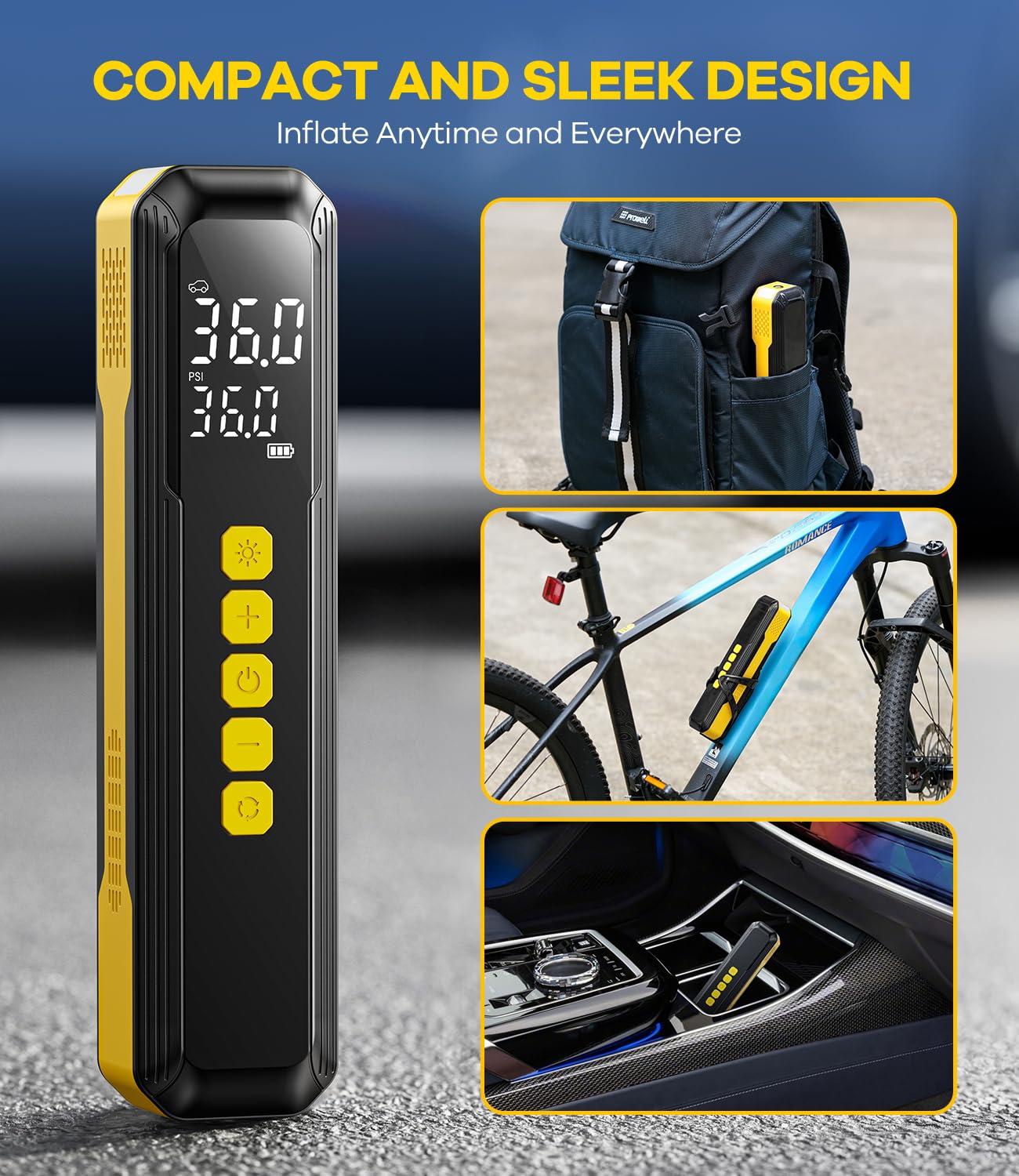 Tire Inflator Portable Air Compressor 150 PSI Faster Cordless Air Pump for Car Tires Electric Bike Tire Pump — view 7