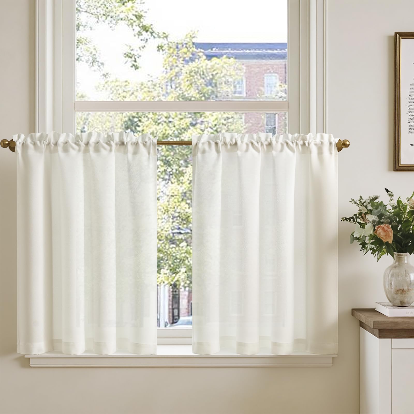 TOPICK Rideau Cuisine Court Brise Bise, Beige 90L x 75H(cm) 2 Panneaux à Passe Tringle Petit Rideau, pour Fenêtre Placard Meuble Bas Chambre Cache Evier,en Effet Légers TOPICK Rideau Cuisine Court Brise Bise, Beige 90L x 75H(cm) 2 Panneaux à Passe Tringle Petit Rideau, pour Fenêtre Placard Meuble Bas Chambre Cache Evier,en Effet Légers