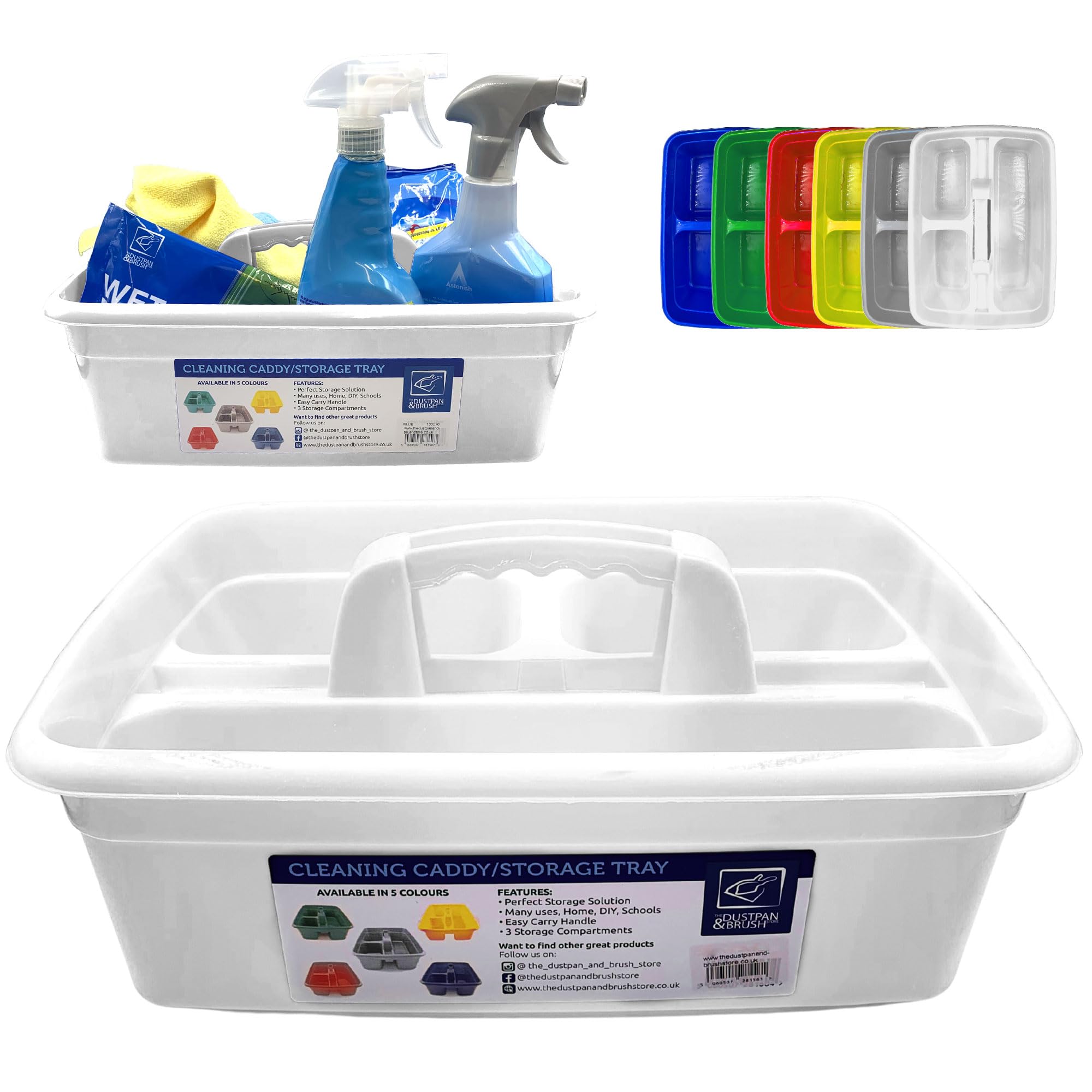 Tdbs The Dustpan And Brush Store White Cleaning Caddy With Handle Cleaners Caddy Organiser Carry Baskets For Cleaning Products (White)